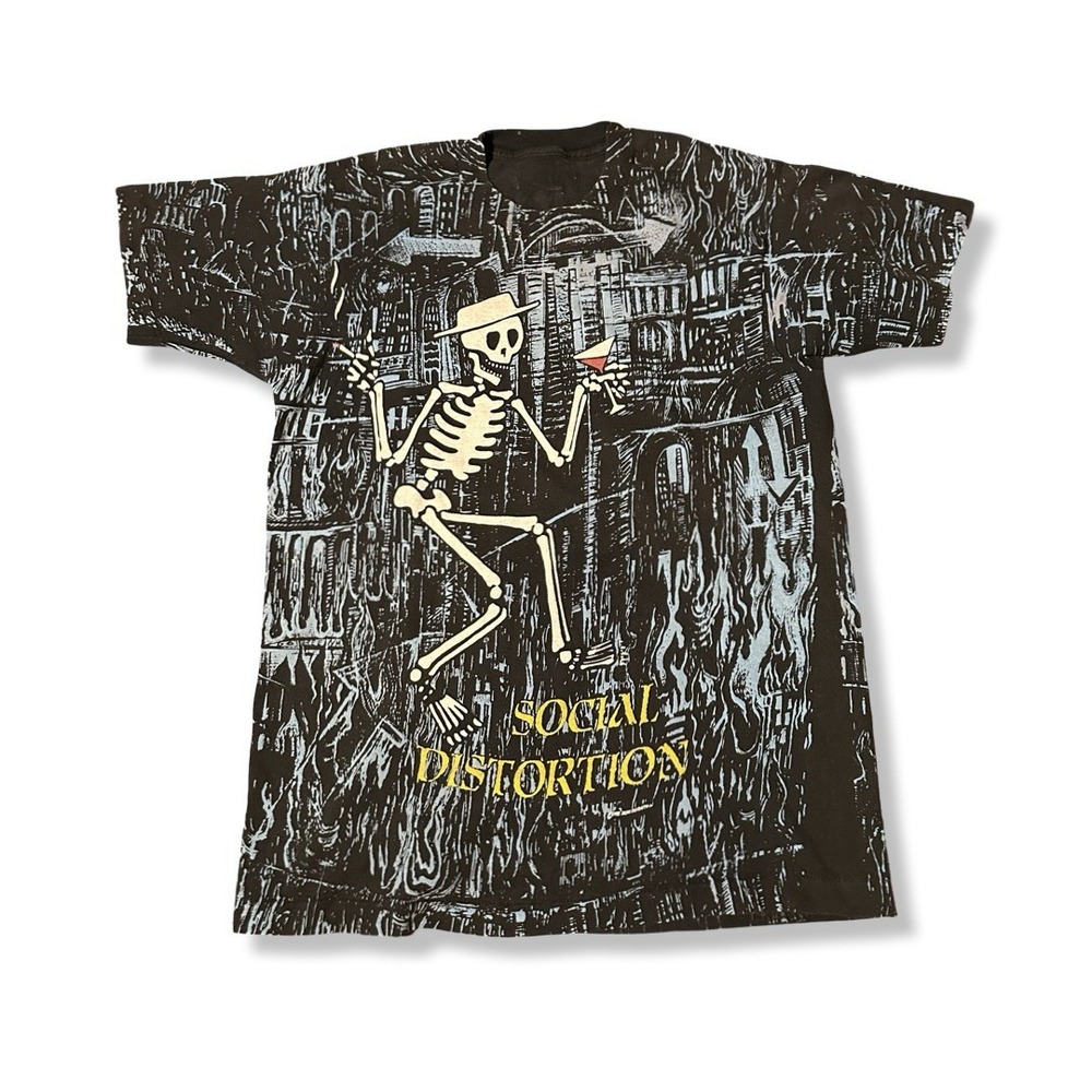 Vintage 90s Social Distortion 'Skelly' AOP Shirt Large Punk Misfits Mike Ness